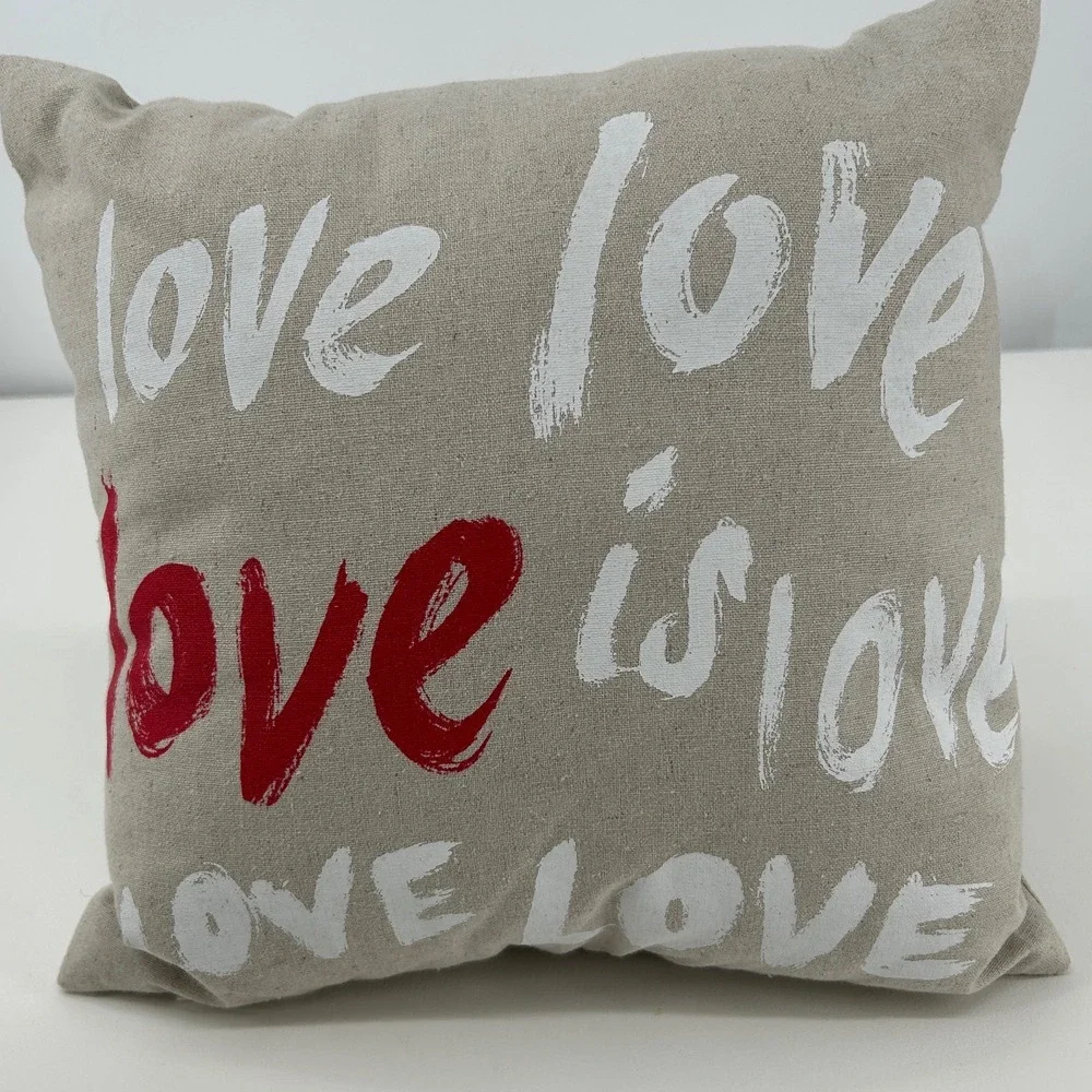 Pottery Barn Love Is Love Graphic Throw Pillow Oatmeal Linen Blend Square Accent
